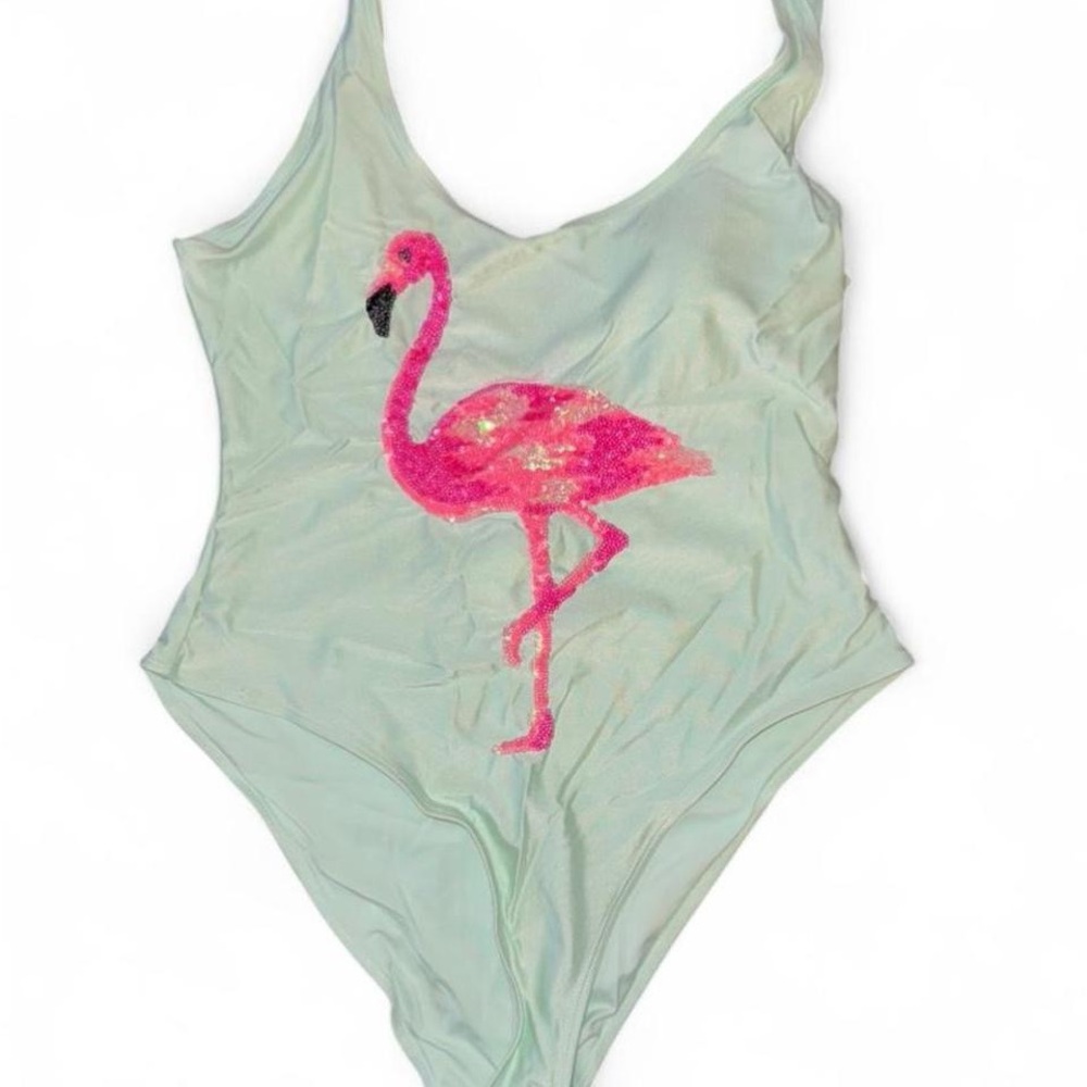 Forever 21 Mint One-Piece Swimsuit with Pink Flamingo